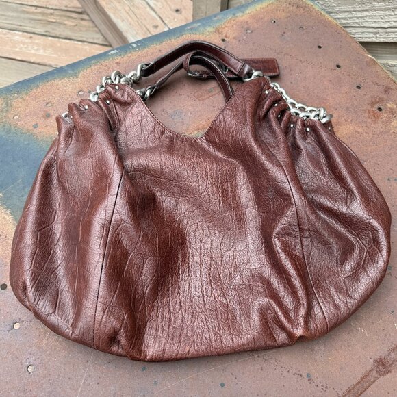 b. makowsky Handbags - Vintage b. makosky Brown Crocodile Large Leather Hobo Bag with Heavy Chains